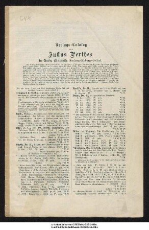 [1881]: Verlags-Catalog von Justus Perthes in Gotha (Herzogth. Sachsen-Koburg-Gotha)