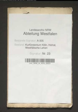 Aus den Reversalen ausgezogene und alphabetisch nach Lehngütern geordnete Aufstellung der 1614 empfangenen westfälischen Lehen