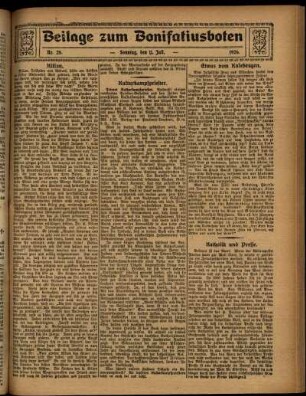 Zweite Ausgabe vom Sonntag, den 11. Juli 1926.