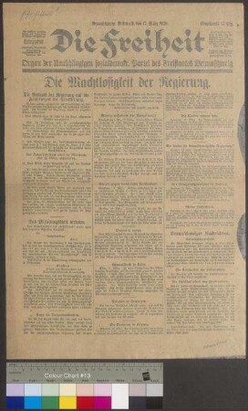 Sonderausgabe der Zeitungen "Die Freiheit" (Vorderseite und "Volksfreund" (Rückseite) vom 17. März 1920 zum Generalstreik in Braunschweig und im Deutschen Reich