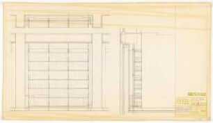 Hochschulbibliothek, Karlsruhe Neubau: Möblierung 3.OG Präsenzmagazin Regale in den Fensternischen, 1:10