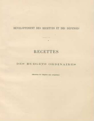 Recettes des budgets ordinaires