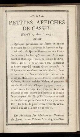 No LXX (Mardi 27 Avril 1784)