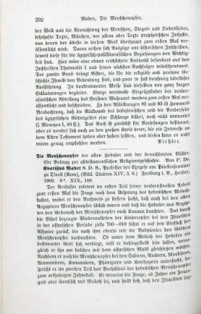 292-293 [Rezension] Mader, Andreas Evaristus, Die Menschenopfer der alten Hebräer und der benachbarten Völker
