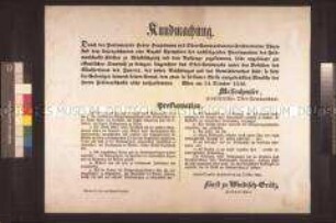 Maueranschlag: Der Oberkommandant der Nationalgarde Messenhauser veröffentlicht das Ultimatum des Fürsten Windischgrätz an die Wiener Bevölkerung; Wien, 24. Oktober 1848