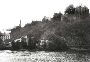 Leisnig, Ortsansicht : Leisnig. Ortsansicht von Norden über die Freiberger Mulde mit Stadtkirche St. Matthäus und Burg Mildenstein