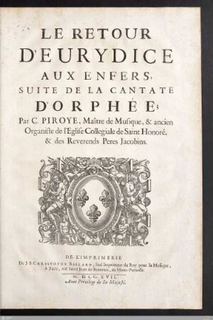 Le Retour D'Eurydice Aux Enfers : Suite De La Cantate D'Orphée