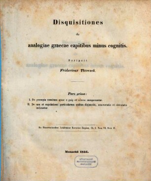 Disquisitiones de analogiae graecae capitibus minus cognitis, 1