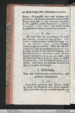 I. Abtheilung. Von den pronominibus personalibus, und derselben Declination.