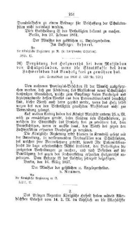 Vergütung des Holzwerths bei dem Massivbau von Schulgebäuden, wenn die Staatskasse bei dem Fachwerksbau das Bauholz frei zu gewähren hat : [IV. Elementarschulwesen]