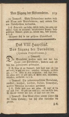 Das VIII Hauptstück. Von Fügung der Vorwörter. (Syntaxis Praepositionum.)