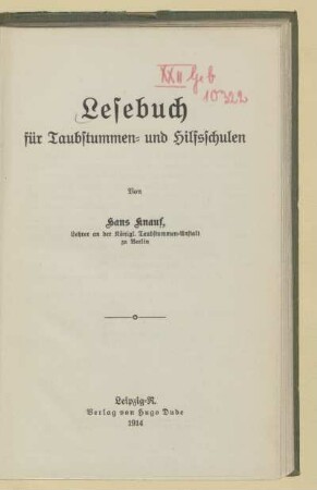 Lesebuch für Taubstummen- und Hilfsschulen