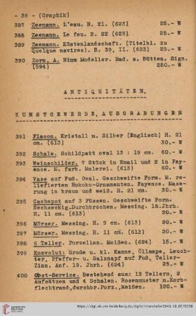 Antiquitäten, Kunstgewerbe, Ausgrabungen (Nr. 391 - 499)