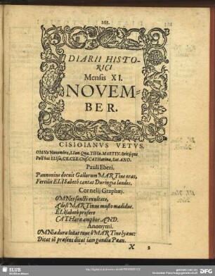 Diarii Historici Mensis XI. November