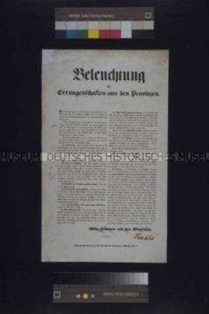 Maueranschlag: Beleuchtung der Errungenschaften aus den Provinzen. Flugschrift vieler Stimmen aus den Provinzen; undatiert