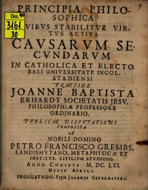 Principia Philosophica Quibus Stabilitur Virtus Activa Causarum Secundarum