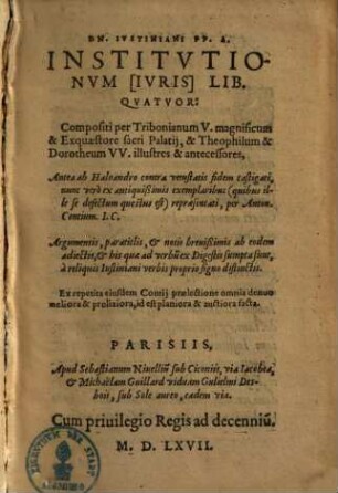 Iustiniani institutionum lib. quatuor