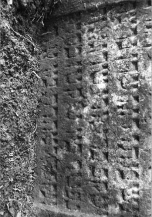 Grabstein 439 (Index: 99752767) Material: Sandstein Zustand: leicht verwittert/Stele eingesunken Maße HxBxT: 90x70x10 cm Beschreibung: Stele, eingezogener Rundbogenabschluß, Schriftfeld eingetieft: Grabstein 439A