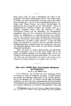 Eine neue Schrift über Jean-Jacques Rousseau als Pädagogen