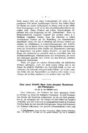 Eine neue Schrift über Jean-Jacques Rousseau als Pädagogen