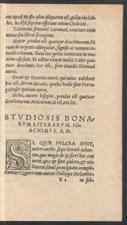 Studiosis Bonarum Literarum. Ioachimus. S. D.
