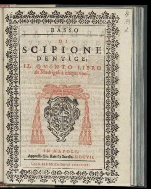 Scipione Dentice: Il quinto libro de madrigali a cinque voci. Basso