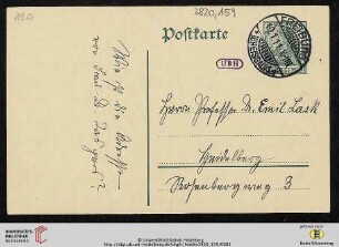 Heid. Hs. 3820,159: Karte von Heinrich Rickert an Emil Lask