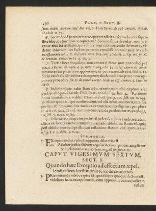 Caput Vigesimum Sextum. Sect. 8. Quando haec Exceptio ad effectum repellendi testem a testimonio ...