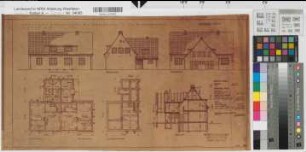 Zweifamiliendoppelhaus mit Stallungen (Volkswohnungen) Grundriß, Ansichten, Schnitt 1936 30 x 54 Pause Westfälische Heimstätte Dortmund Wohnungsgesellschaft Münsterland