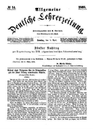 Fünfter Nachtrag zur Tagesordnung der XVII. allgemeinen deutschen Lehrerversammlung