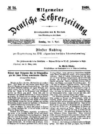 Fünfter Nachtrag zur Tagesordnung der XVII. allgemeinen deutschen Lehrerversammlung