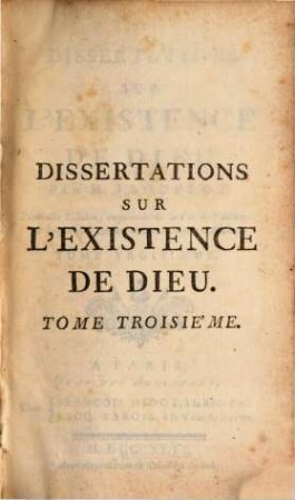 Dissertations Sur L'Existence De Dieu, 3