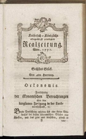 Sechstes Stück. Den 4ten Hornung.