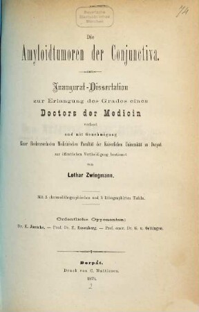 Die Amyloidtumoren der Conjunctiva : Dorp. Inaug. Diss.