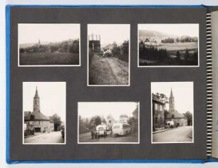 Albumseite mit sechs Fotografien : Album mit Fotografien Erich Hellers von einem Betriebsausflug 1960 nach Annaberg. Kunstledereinband mit Spiralbindung,geprägt, z. T. Goldprägung; 23 x 31 x 2 cm (23 x 31 x 2 cm). Dresden: SLUB/DF 2017.D.45
