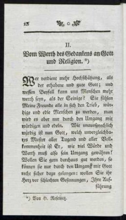 II. Vom Werth des Gedankens an Gott und Religion