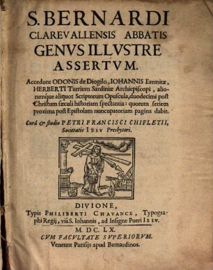 S[ancti] Bernardi Clarevallensis abbatis genus illustre assertum