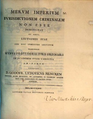 Mervm imperivm ivrisdictionem criminalem non esse, demonstrat ...