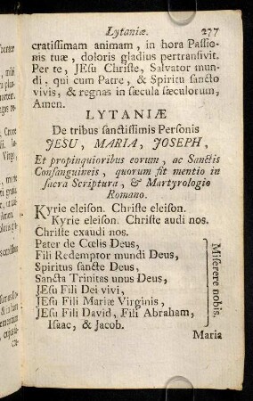 277-285, Lytaniae De tribus sanctissimis Personis Jesu, Maria, Joseph...