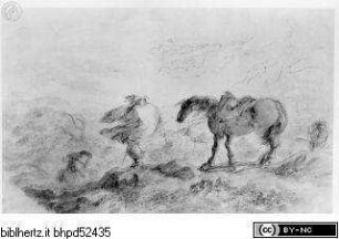 Reiter und Pferd in einem Sturm