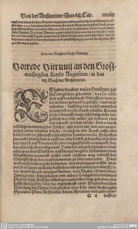 Vorrede Vitruvii an den Großmechtigsten Keyser Augustum/in das vij. Buch der Architectur.
