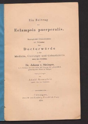 Ein Beitrag zur Eclampsia puerperalis