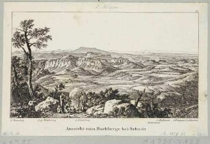Die Aussicht vom Buchberg bei Sebnitz nach Südwesten über die Sächsische Schweiz vom Rosenberg (Rusov) bis zum Lilienstein, aus den 30 An- und Aussichten zum Taschenbuch für den Besuch der sächsischen Schweiz von Ludwig Richter 1823