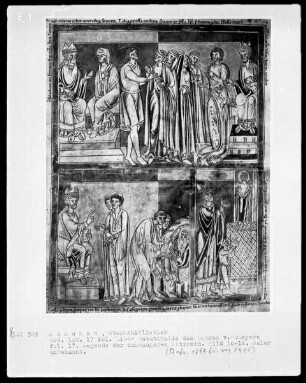 Liber matutinalis des Konrad von Scheyern — Vier Szenen aus der Legende von der schwangeren Äbtissin, Folio 17recto