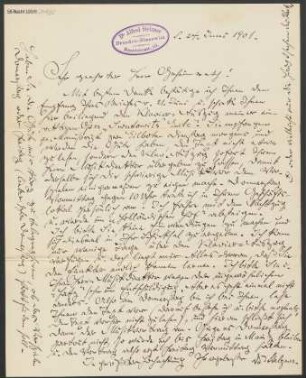 Brief an Ludwig Strecker  und B. Schott's Söhne : 24.06.1901