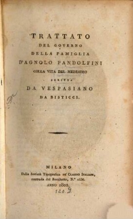 Trattato del governo della famiglia d'Agnolo Pandolfini