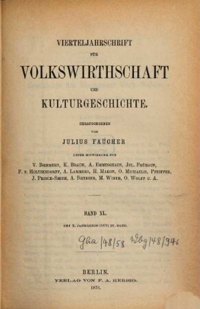 Vierteljahrschrift für Volkswirtschaft, Politik und Kulturgeschichte, 10,4 = Bd. 40. 1872