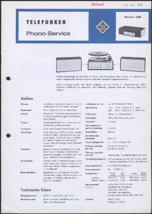 Bedienungsanleitung: Telefunken Phono-Service Musikus 5090