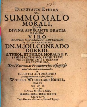 Disp. eth. de summo malo morali