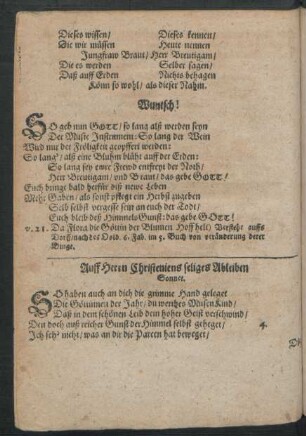 Auff Herrn Christeniens seliges Ableiben Sonnet.